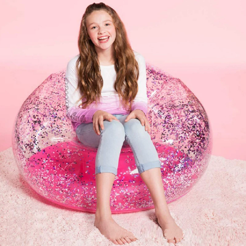 

100cm Giant Inflatable Sofa Colorful Glitters Air Mattress Beach Lounger Lazy Sleeping Bag For Adult Children Pool Toys Air Sofa