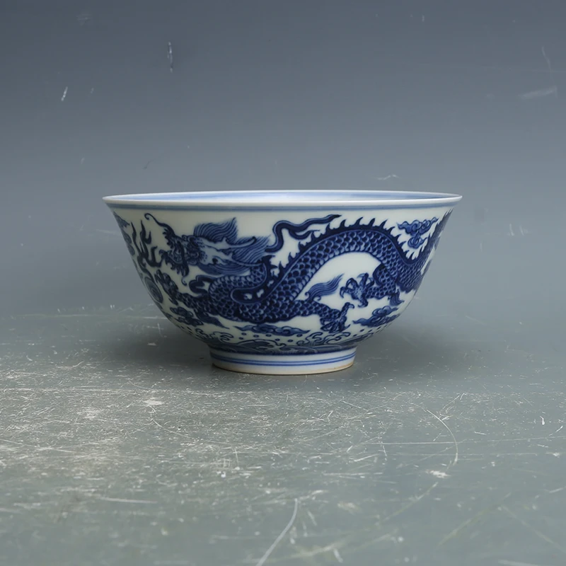 Фарфоровая чаша под старину династии SongDynasty сине-белая Феникс ручная роспись
