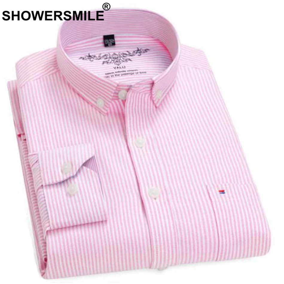 

SHOWERSMILE Mens Stripe Shirt Cotton Business Casual Oxford Shirt Male Long Sleeve Slim Fit Casual Button Down Shirt With Pocket
