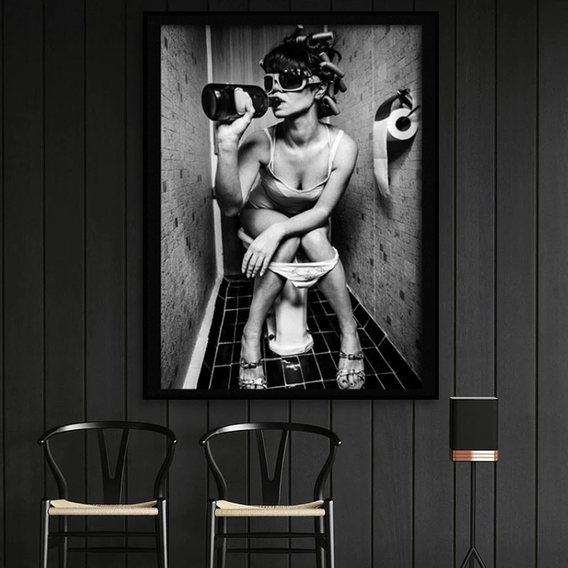 

Modern Decor Black White Sexy Charming Woman Beauty Canvas Painting Toilet Pub Bar Home Decoration Art Poster Wall Pictures