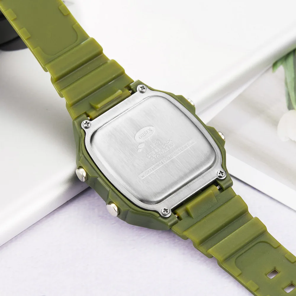Ohsen Green цифровые светодиодные женские наручные часы с резиновым ремешком с хронографом 50 м водонепроницаемые Модные спортивные женские часы relogio feminino