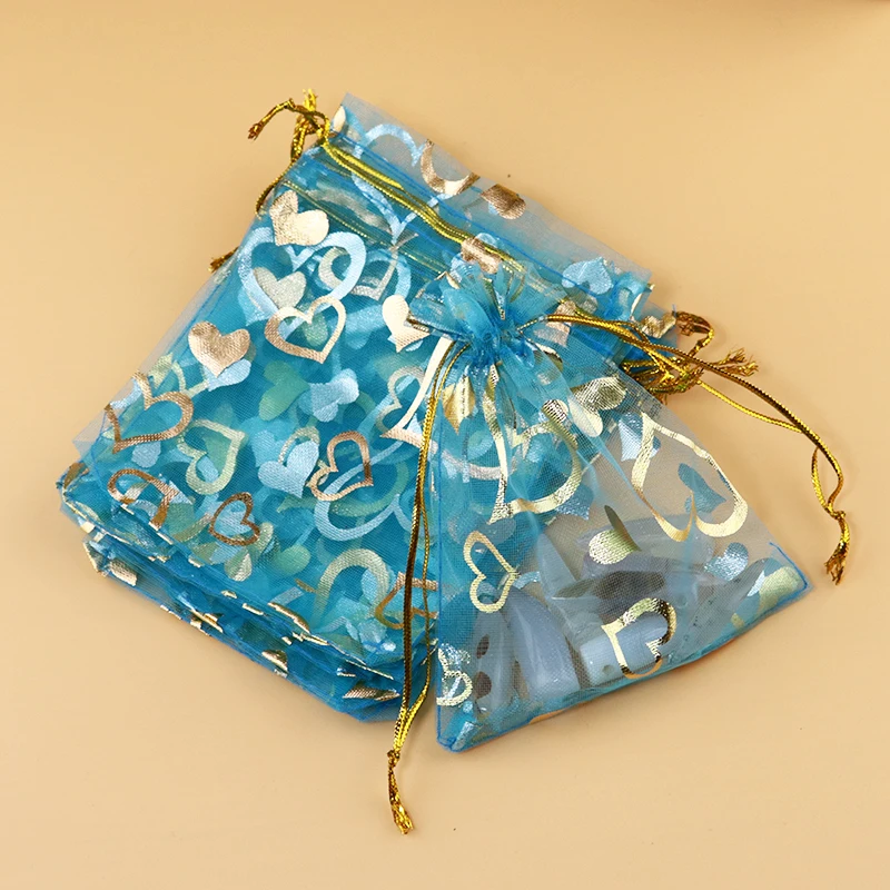 100pcs 20x30cm Chinese Style Lake Blue Color Heart Organza Wedding Favor Gift Candy Packaging Bags Pouches From | Украшения и