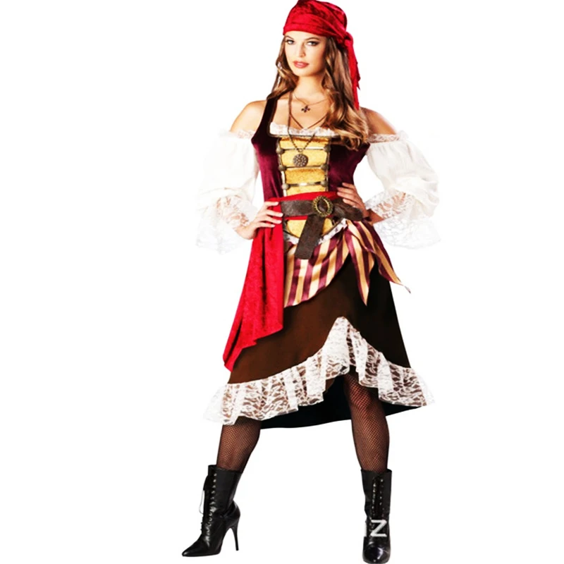 Top Grade Sexy Women Pirate Red Dress Carnival Party Adult Somali Pirate Cosplay -3982