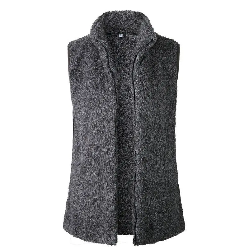 Женский зимний теплый уличный стиль флисовый жилет верхняя одежда из искусственного меха на молнии с карманами куртка пальто Топы