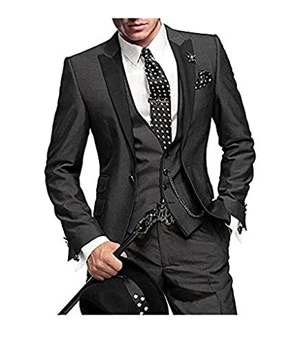 

Mens Classics Peak Lapel 3 Piece Wedding Suit Slim Fit Groomsman Business Tux One Button Evening Prom 2018 Blazer Black