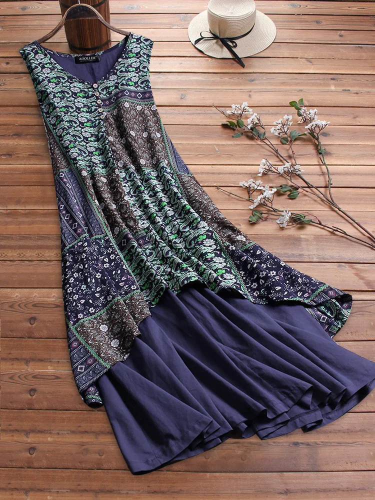 4xl 5xl винтажное цветочное длинное летнее платье большого размера богемное Макси платье большого размера женское повседневное БОБО льняное платье одежда размера плюс - Цвет: Dark blue
