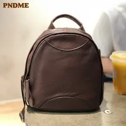 PNDME модный простой женский рюкзак из натуральной кожи на ремне, повседневная сумка из воловьей кожи, мини сумка на плечо, сумка для книг для