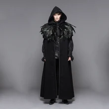 2016 New Gothic Punk British Style Fashion Detachabl Mens Wool Cloak Cape Long Black Hooded Trench Coat Men Windbreaker Overcoat