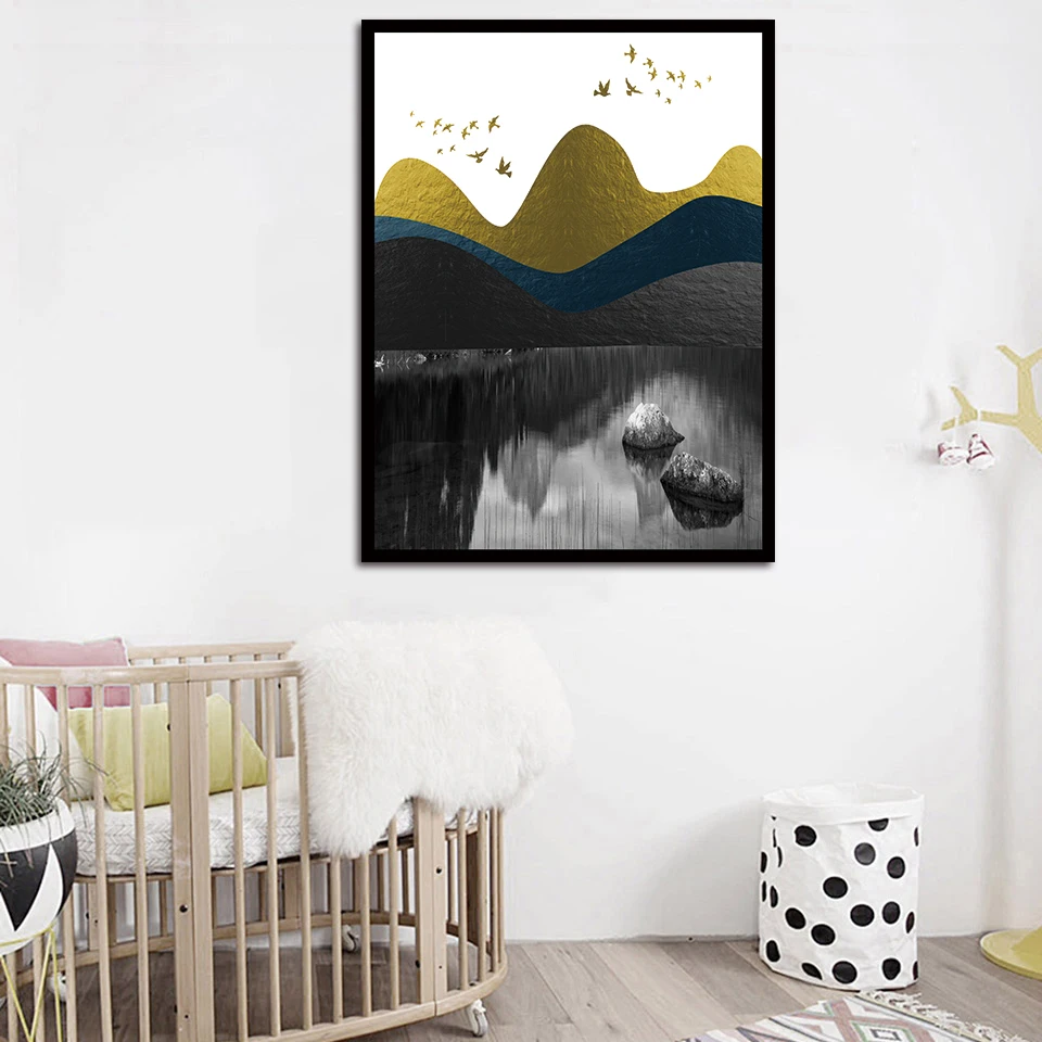 Nordic Style Vintage Geometric Canvas Art Print Poster Abstract Gold Foil Ink Wall Pictures Mountain Lake A4 Painting Home Decor | Дом и сад