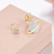 SLJELY, Роскошные, 925 пробы, серебряные, Звездные Серьги «Сатурн», полная инкрустация кубическим цирконием, для женщин, золотой цвет, несоответствие пространства, ювелирное изделие