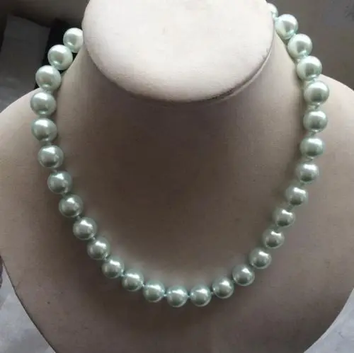 

HOT 002383 Natural 12mm Light Green South Sea Pearl Shell Round Beads Necklace 18