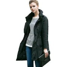 The new black smoke collecting waist belt down jacket female in long thin capable contracted coat Black commuting
