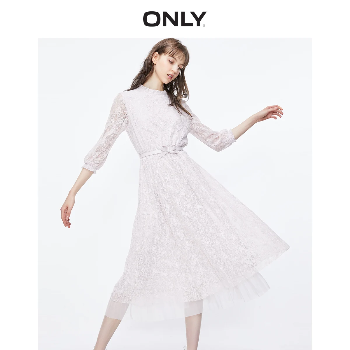 

ONLY Laced Gauzy Cinched Waist Dress | 119307528