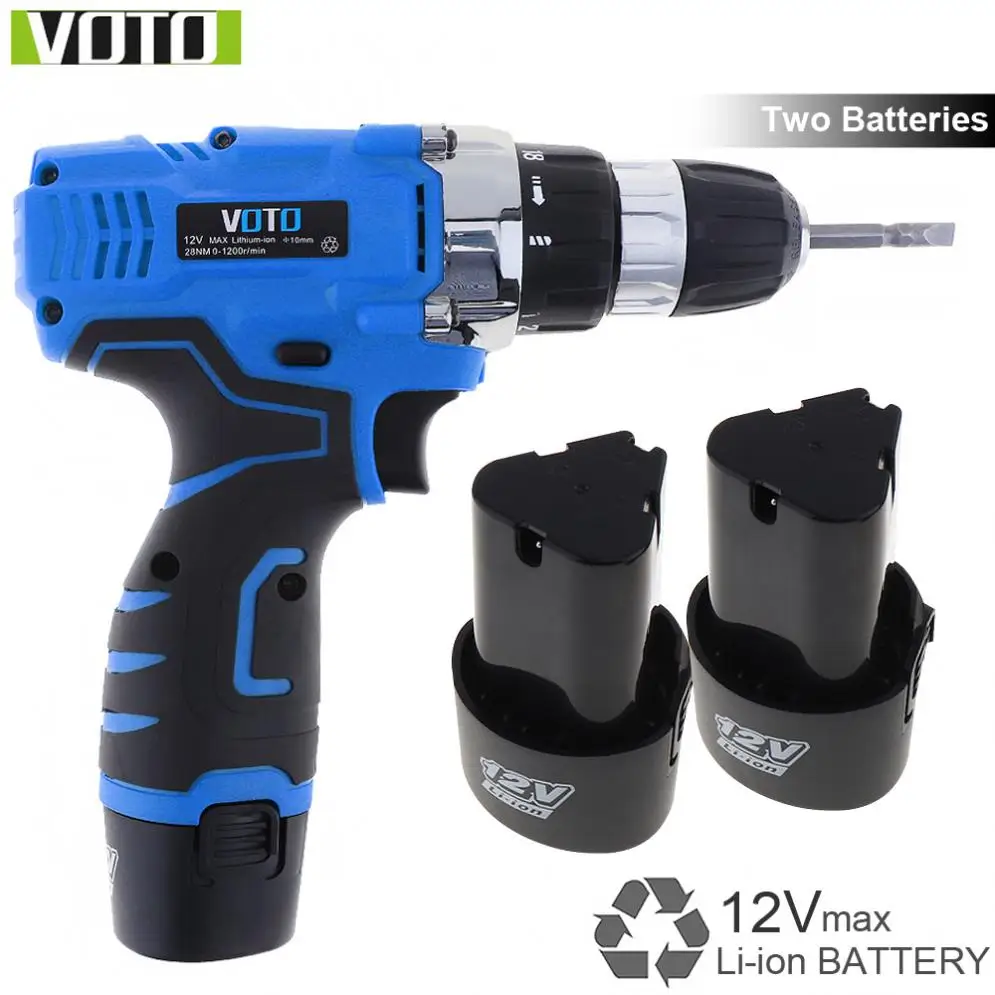 

VOTO AC 100 - 240V Cordless 12V Electric Screwdriver / Drill with Two-speed Adjustment Button and 2 Lithium Batteries