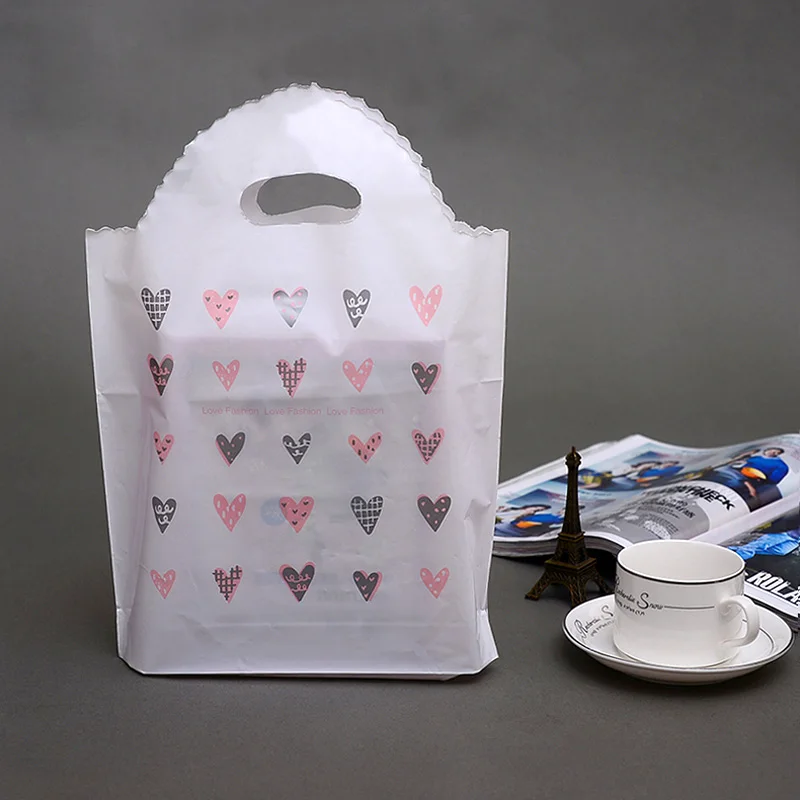 50pcs Lovely Heart Printed Thicken Plastic Carry Bag Party Gift Shopping | Дом и сад