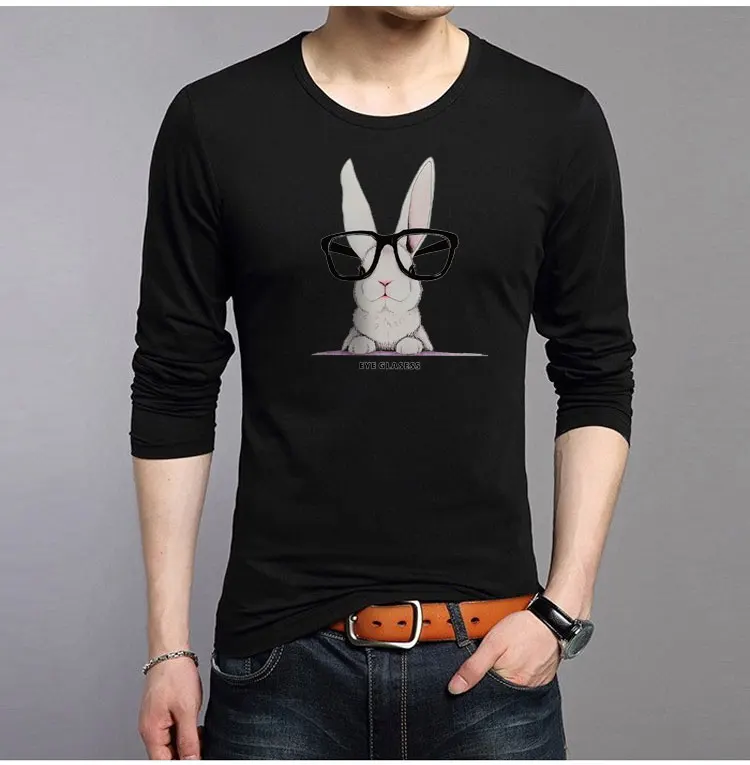 Camisetas Mujer, летняя футболка, Повседневная Хлопковая мужская футболка с рисунком кролика, принт с животными, мужские футболки с длинным рукавом и v-образным вырезом
