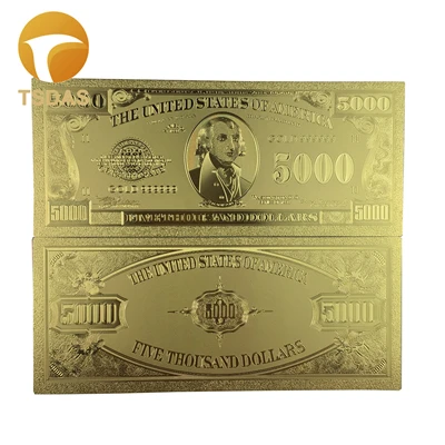 5000 dollar Позолоченные Америка 5 долларовая банкнота 10 шт./компл. 24 k банкнота из золотой фольги для коллекция, домашний декор - Цвет: 5000 dollar