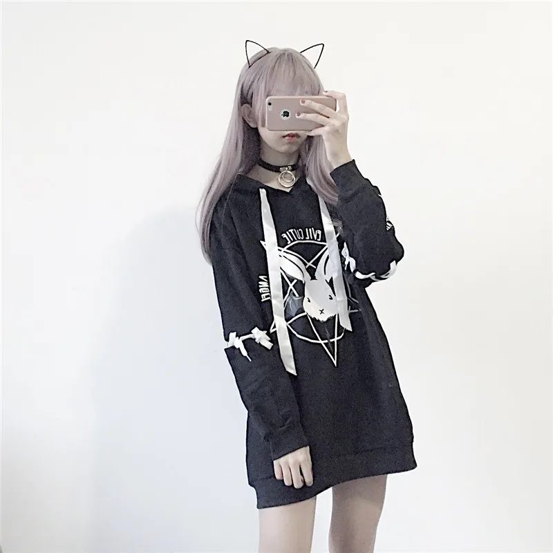  Hooded Cartoon Preppy Style Women Oversize Sweatshirts Winter Cute Harajuku Kawaii Sweatshirt Top P