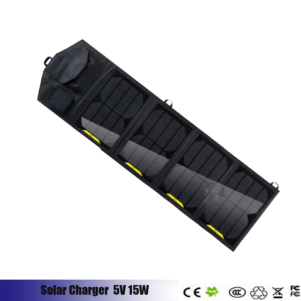 

15W Solar Charger High-efficiency single crystal silicon Solar Panel with Dual USB Port Waterproof Foldable For Iphone X Huawei