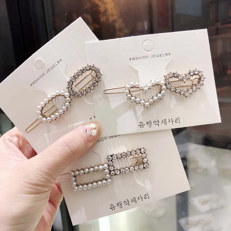 2019 New Fashion Pearl Hairpin 1Pc Bangs Clip Love Round Geometric Edge Rhinestone Headdress For Women Girls | Украшения и