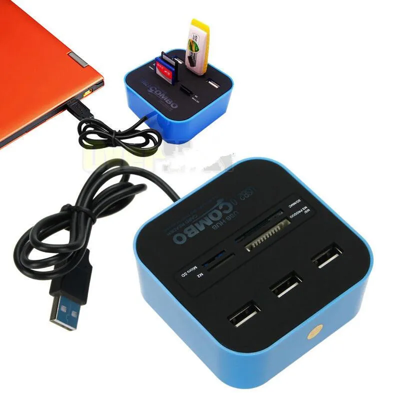 New USB Hub 2.0 480Mbps USB Combo Card Reader All In One