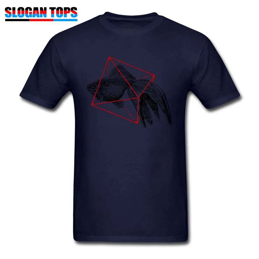 2018 Men's Tops T Shirt Fish In Geometrics Unique T-shirts 100% Cotton Short Sleeve Crazy Sweatshirts Crew Neck Fish In Geometrics navy