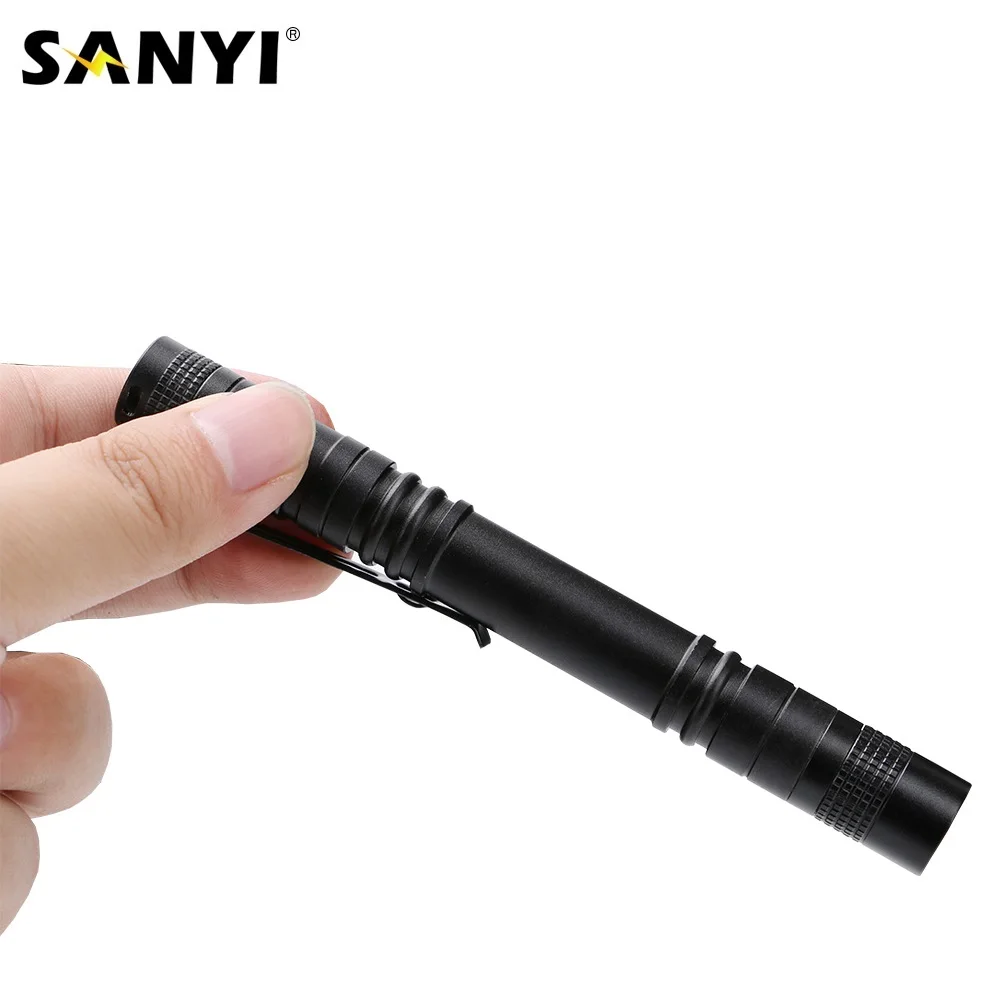 

Sanyi LED Mini Penlight Work Inspection Flashlight Portable Lantern Torch Lamp Pocket Light Pen Hanging With Metal Clip Use AAA