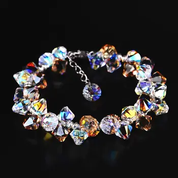 

SWAN JEWELRY Girls Wedding Accessorie Luxury High Quality Crystal Colorful charm Bracelet Elegant Beaded Bracelets Pure Handmade
