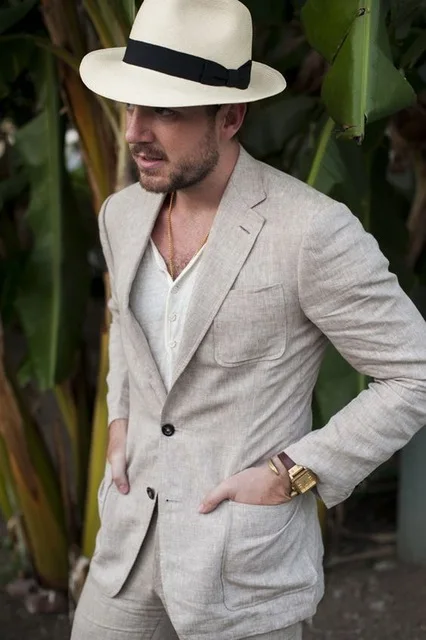 Lino Beige Abito da Uomo Della Spiaggia di Estate Abiti Da Sposa Per Gli  Uomini Casual Best Uomo Sposo di Promenade Del Partito di Sesso Maschile  Giacca Sportiva Street Wear costume Homme|Suits| -
