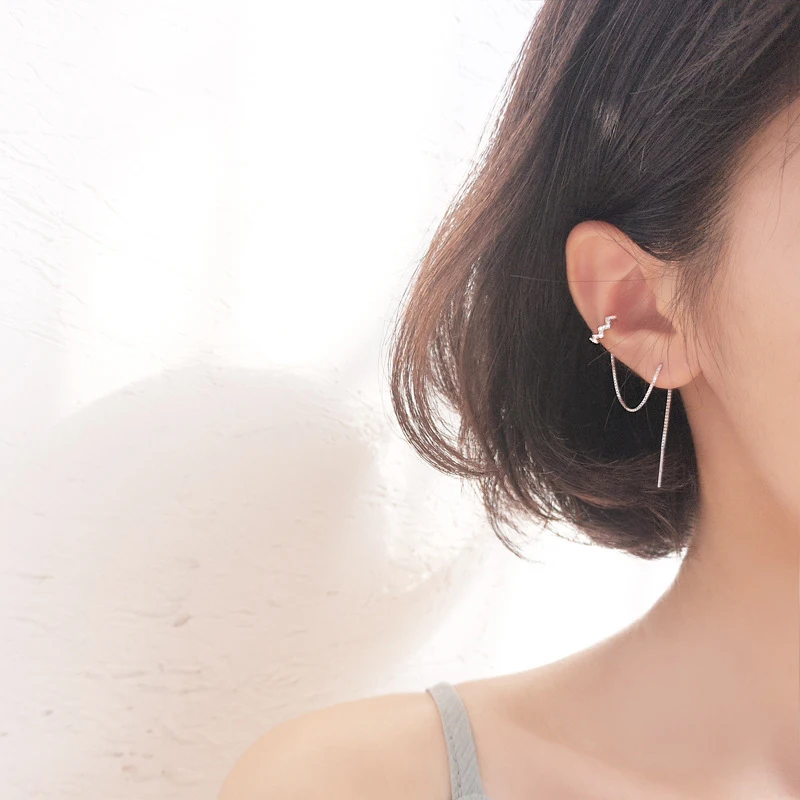 

Modian New Design Fashion Long Tassel Clear CZ Jewelry 100% 925 Sterling Silver Wave Drop Earrings For Women Tiny Party Earring