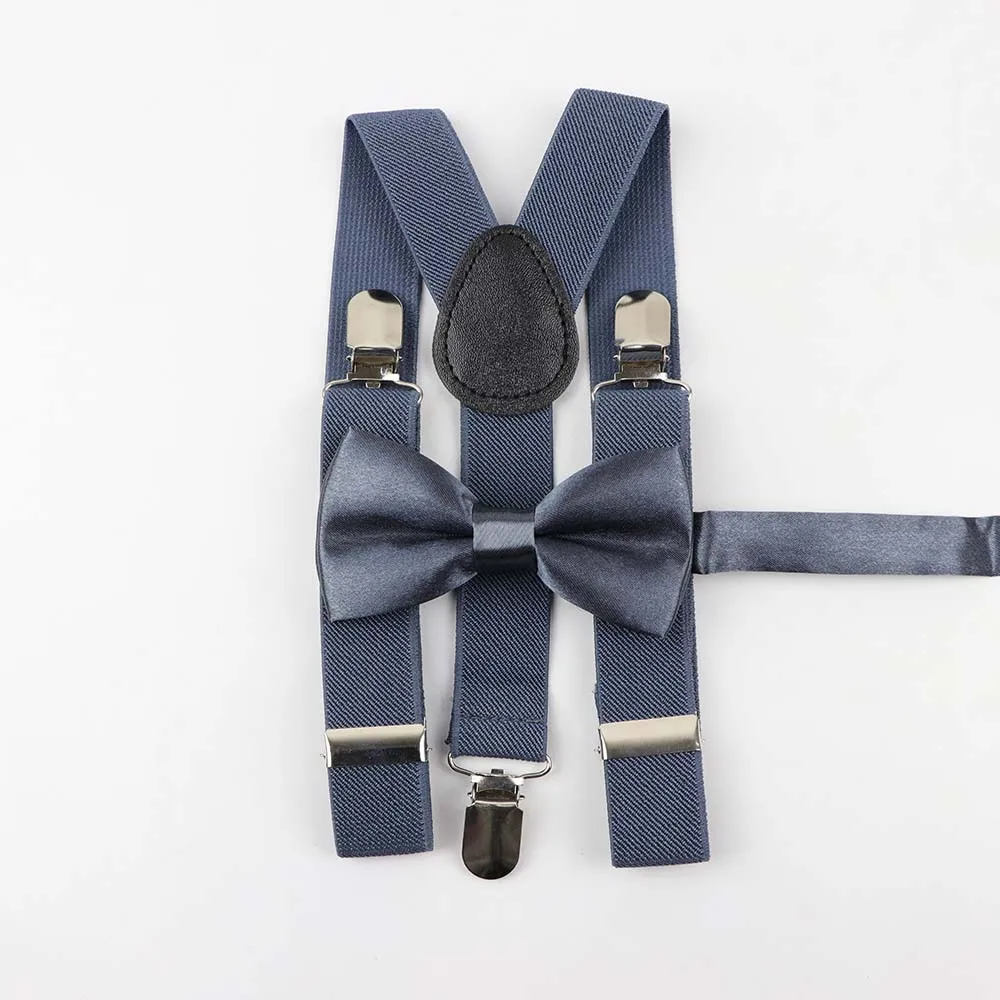 Однотонный Детский комплект с ремнем и галстуком-бабочкой для маленьких мальчиков и девочек, подтяжки, застежка на Y-Back, подтяжки, галстук-бабочка, эластичная, регулируемая, для детей - Цвет: 14