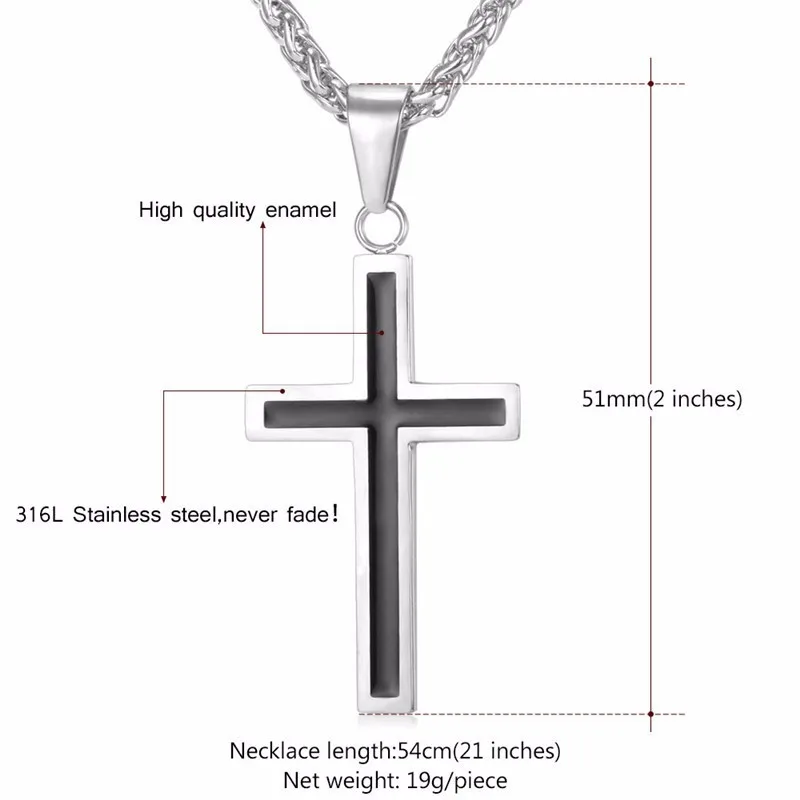 Enamel Cross Design Steel Men's Pendant Necklace | Jewelry Addicts