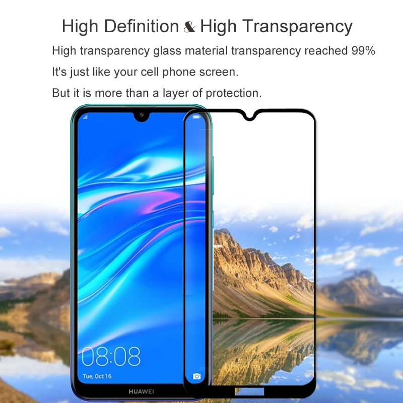 2 шт. 100% оригинальное закаленное стекло с полным покрытием для Huawei Y7 Prime 2019 9 9H