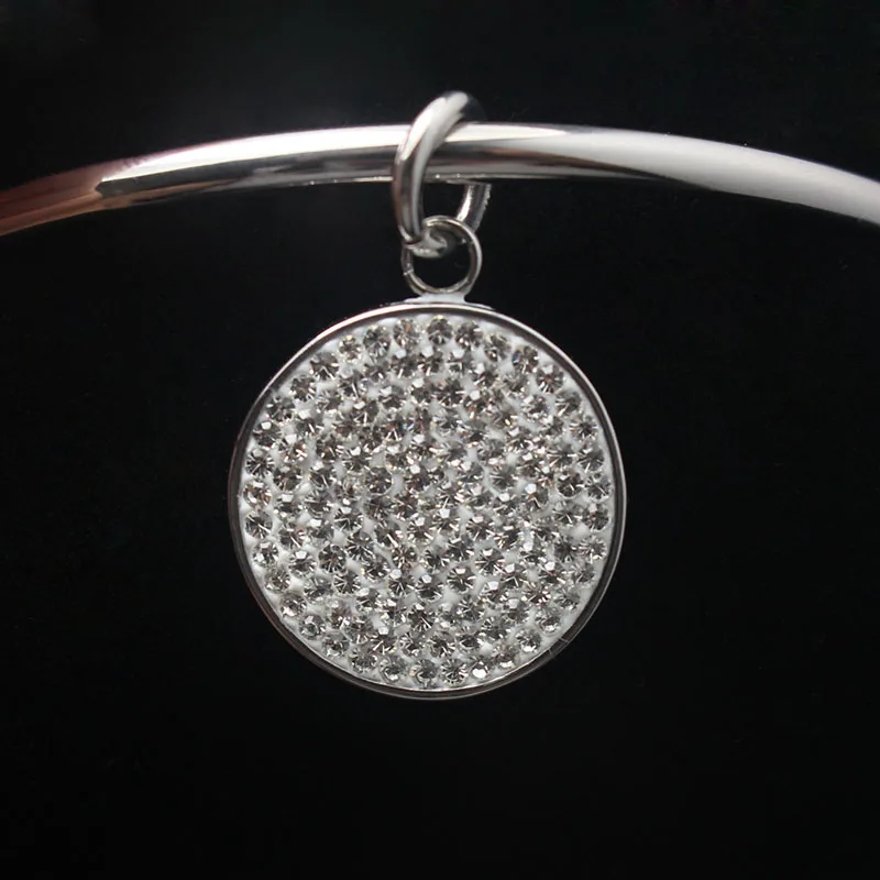 Round Pendant with All Crystal Cuff Bangles Metal 70/65/60mm inside of diameter Bracelets Arm Open Bangles for Women Men 4