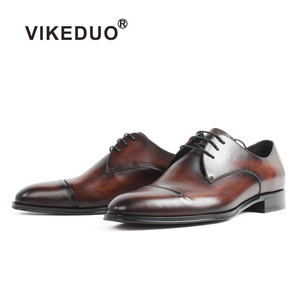 

VIKEDUO Men's Derby Shoes Wedding Office Male Dress Shoes Vintage Patina Blake Bespoke Handmade Zapato de Hombre Formal Footwear