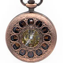 Reloj con cadena de regalo PJX1363 para hombre y mujer, con diseño de esqueleto, flor, sol, flor hueca, Reloj de bolsillo mecánico