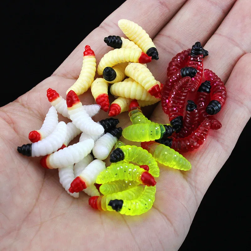 

50 pcs 2.4cm 0.5g Lures Maggot Grub Worm Soft Worm Fishing Baits Fishing Lure Fish Tools
