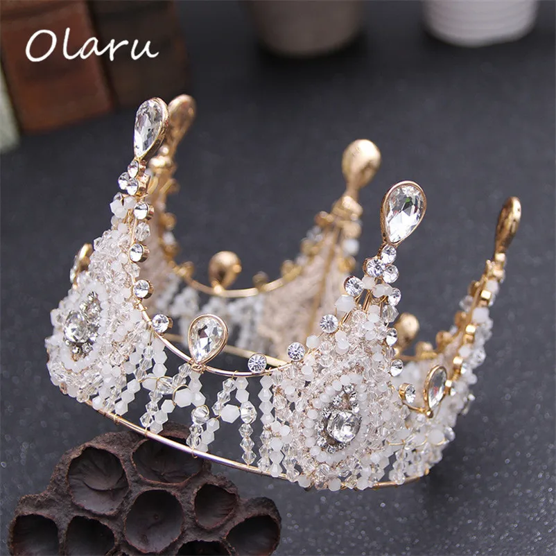 

Olaru Good Quality Big High Flower Queen Crown Woman Princess Crystal Wedding Events Tiaras Hairwear Fashion Accessories New