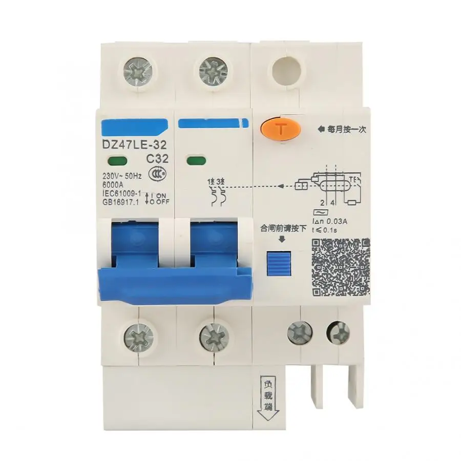 DZ47LE-32 2 P+ N C32 время автомат защити цепи 230 V 32A 30mA автоматический выключатель постоянного тока