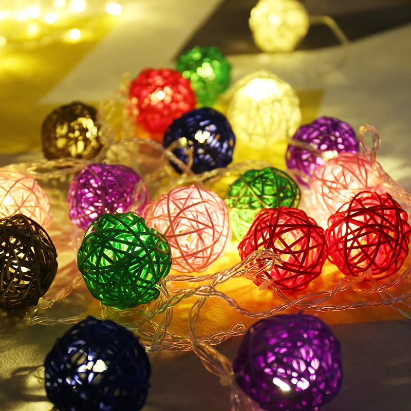 

Battery Operated 4m LED String Rattan Balls Light Strings 20 Bulbs Garlands Fence Beach Bar Wedding Christmas Party Decoration