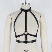 Для женщин Cupless Бюстгальтер Клетка Топ кожаная портупея жгут ремень панк мода талии Связывание бретели для нижнего белья Черный шипованных заклепк