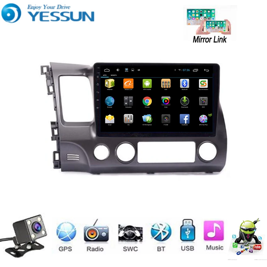 Top YESSUN For Honda Civic 2006~2011 Car Android Multimedia Player GPS Navigation Big Screen AUTO Radio Bluetooth 4