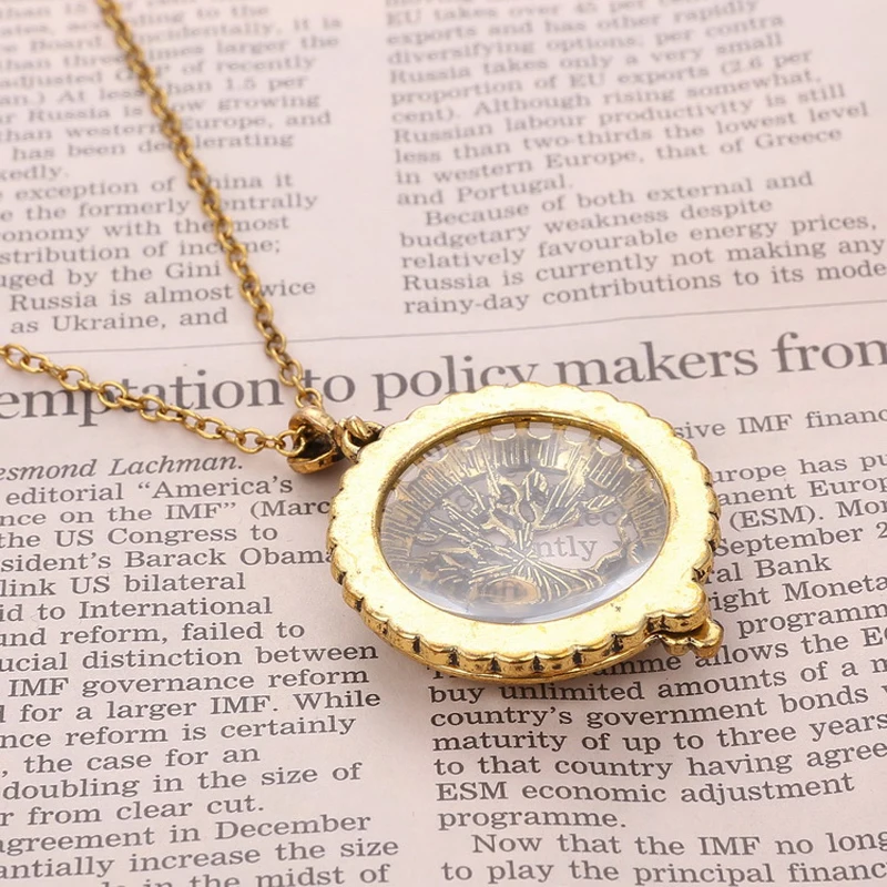 Retro Antique Statement Necklace Shellhard Crystal Cat Magnifying Glass Pendant Long Chain Necklace Fashion Jewelry For Women