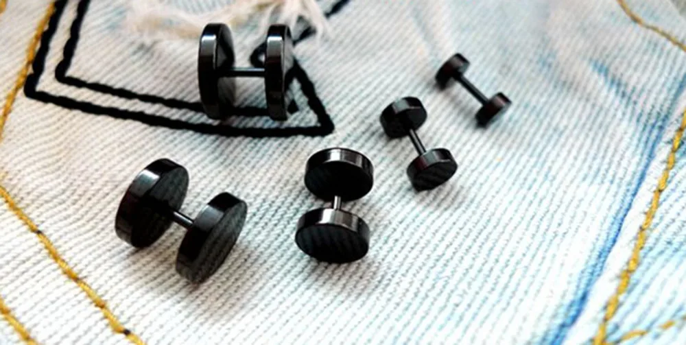 1 Piece Stainless Steel Black Gothic Barbell Earring Round Plain Men 1 Piece Stainless Steel Black Gothic Barbell Earring Round Plain Men Ear Stud Jewelry 8 Size Drop Shipping In Earrings From Accessories On
