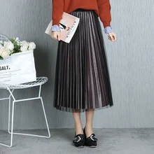 Золотистая бархатная юбка средней длины, осенне-зимняя женская плиссированная юбка, юбка средней длины в форме А