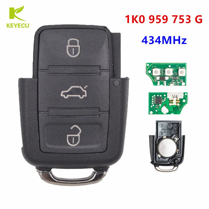 

KEYECU 3 Button Remote Control Key Part 434MHz 1K0 959 753 G for VW Caddy Eos Golf Jetta Tiguan, Seat Leon, Skoda Octavia II