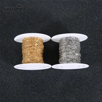 

SAUVOO 10Yards/Roll 2x3mm Gold Silver Tone Stainless Steel Metal Rolo Link Chains Men Bulk Chain Necklace Diy Jewelry Making