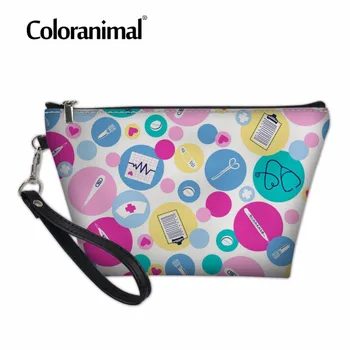 

Coloranimal Women Mini Leather Cosmetic Case Organizer Travel Bag Make-up Portable Pouch Cute Cartoon Nurse Pattern Toiletry Bag