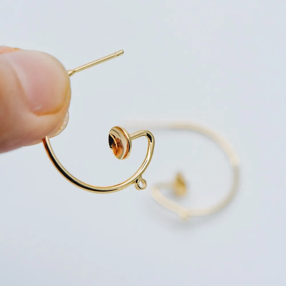 

10pcs Gold plated Brass Earring Posts, Circle Stud Earring with Ring/Loop, 23mm Circle with 6mm Post (GB-457)