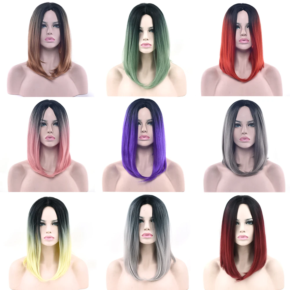 Soowee 11 цветов синтетические волосы черный до красный Омбре волосы короткие прямые боб парики Высокая температура волокна косплей парик для женщин